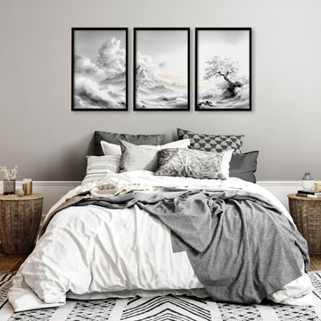 Large Wall Art Canvases | Set of 3 Asian Inspired Wall art Prints
