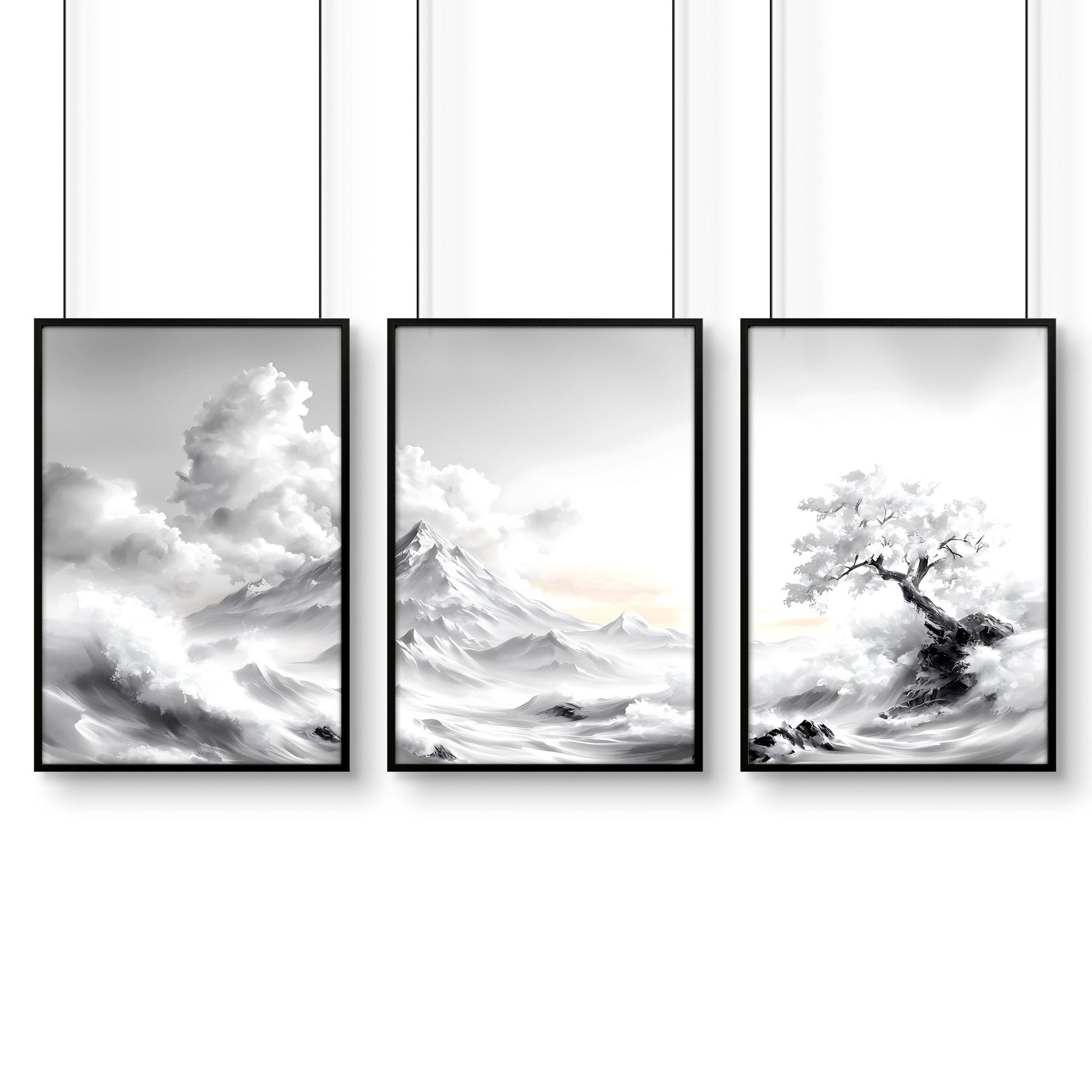 Large Wall Art Canvases | Set of 3 Asian Inspired Wall art Prints