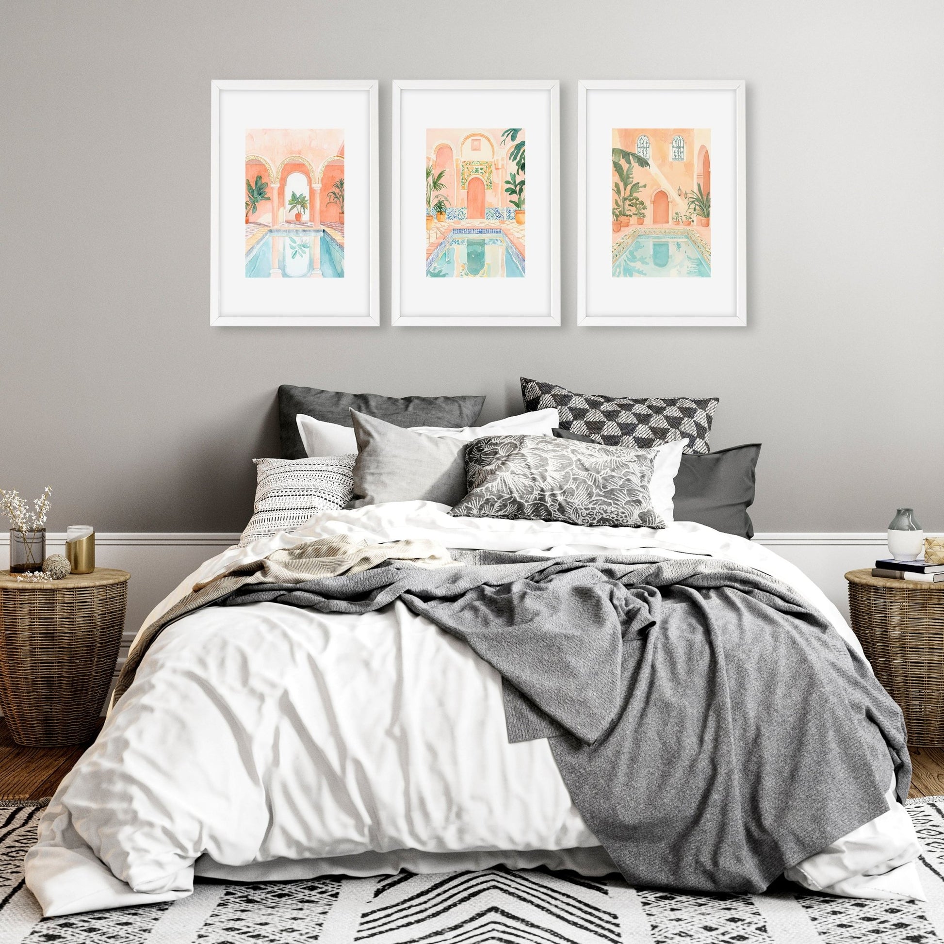 Large Wall Art Framed | Set of 3 Beach Decor Wall art Prints