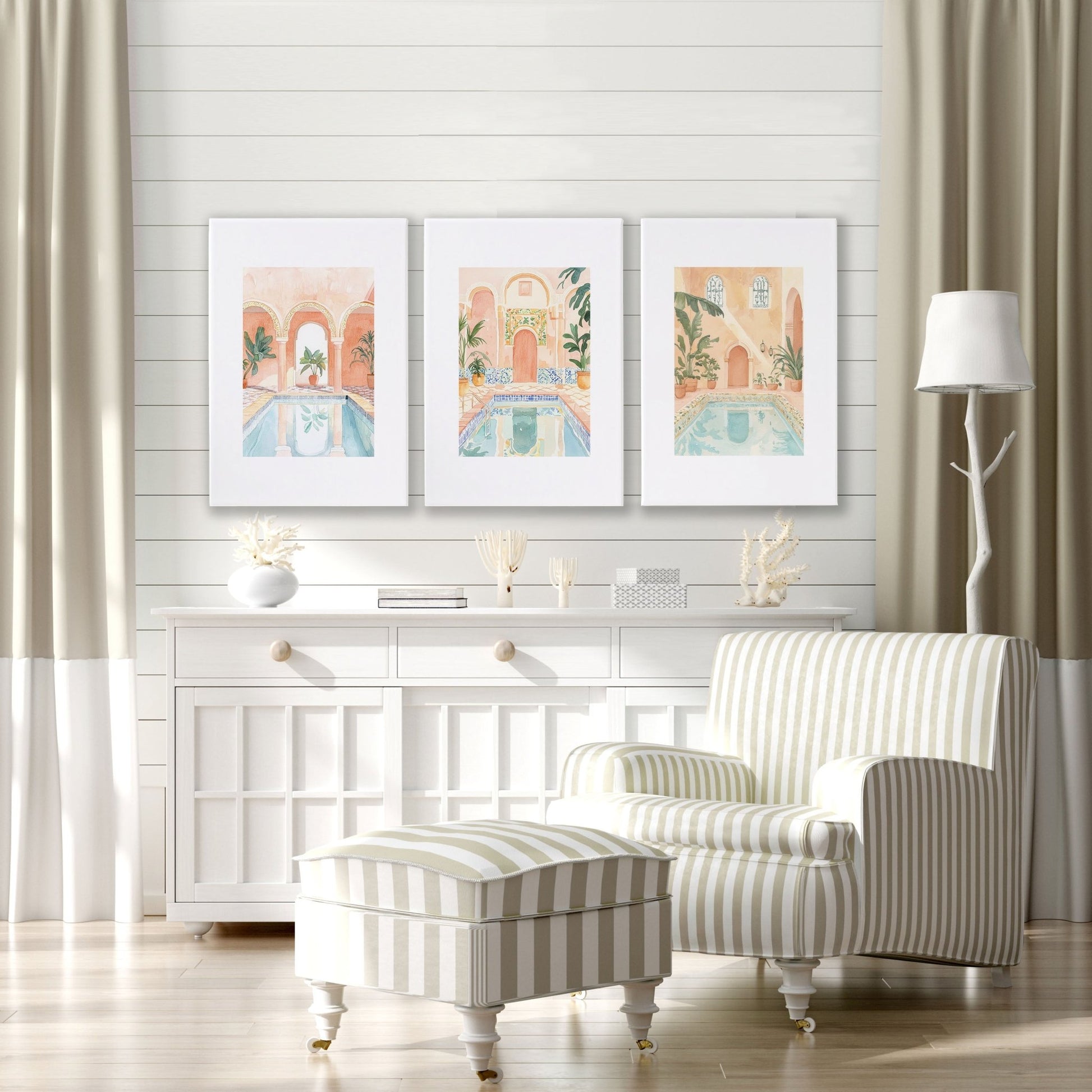 Large Wall Pictures For Living Room | Set of 3 Beach Decor Wall art Prints