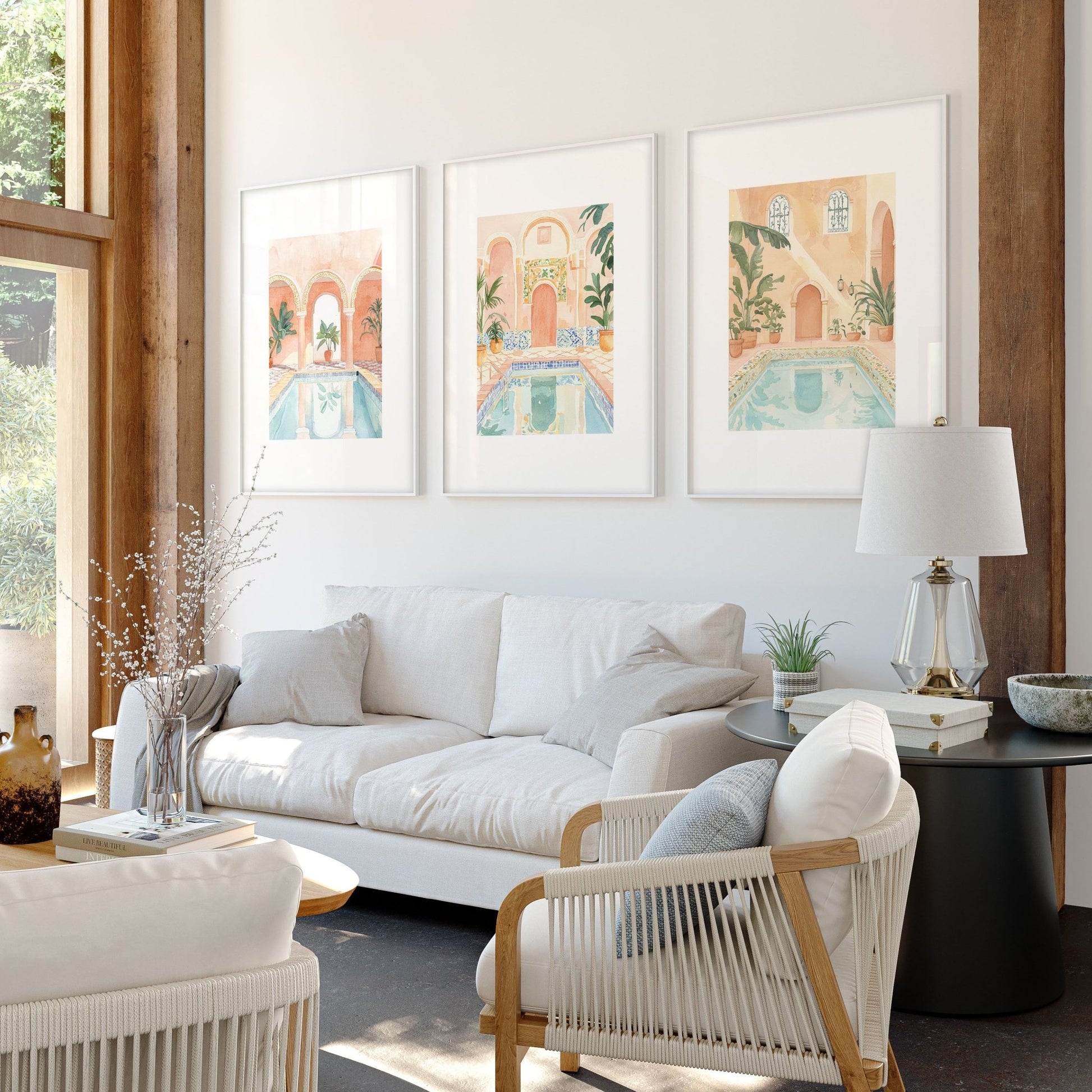 Large Wall Pictures For Living Room | Set of 3 Beach Decor Wall art Prints