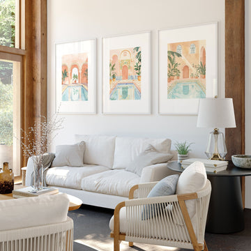 Large Wall Pictures For Living Room | Set of 3 Beach Decor Wall art Prints