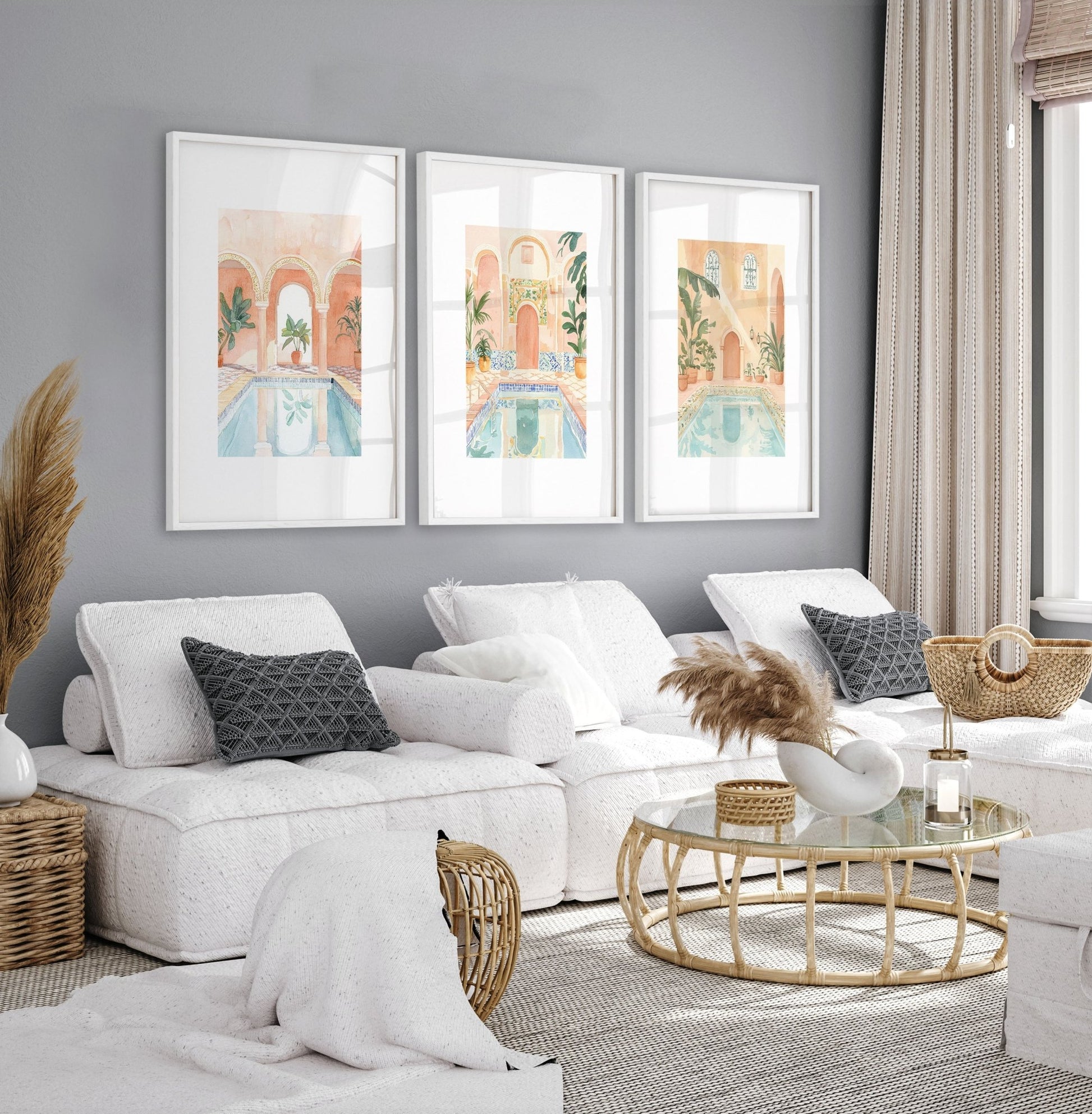 Large Wall Pictures For Living Room | Set of 3 Beach Decor Wall art Prints