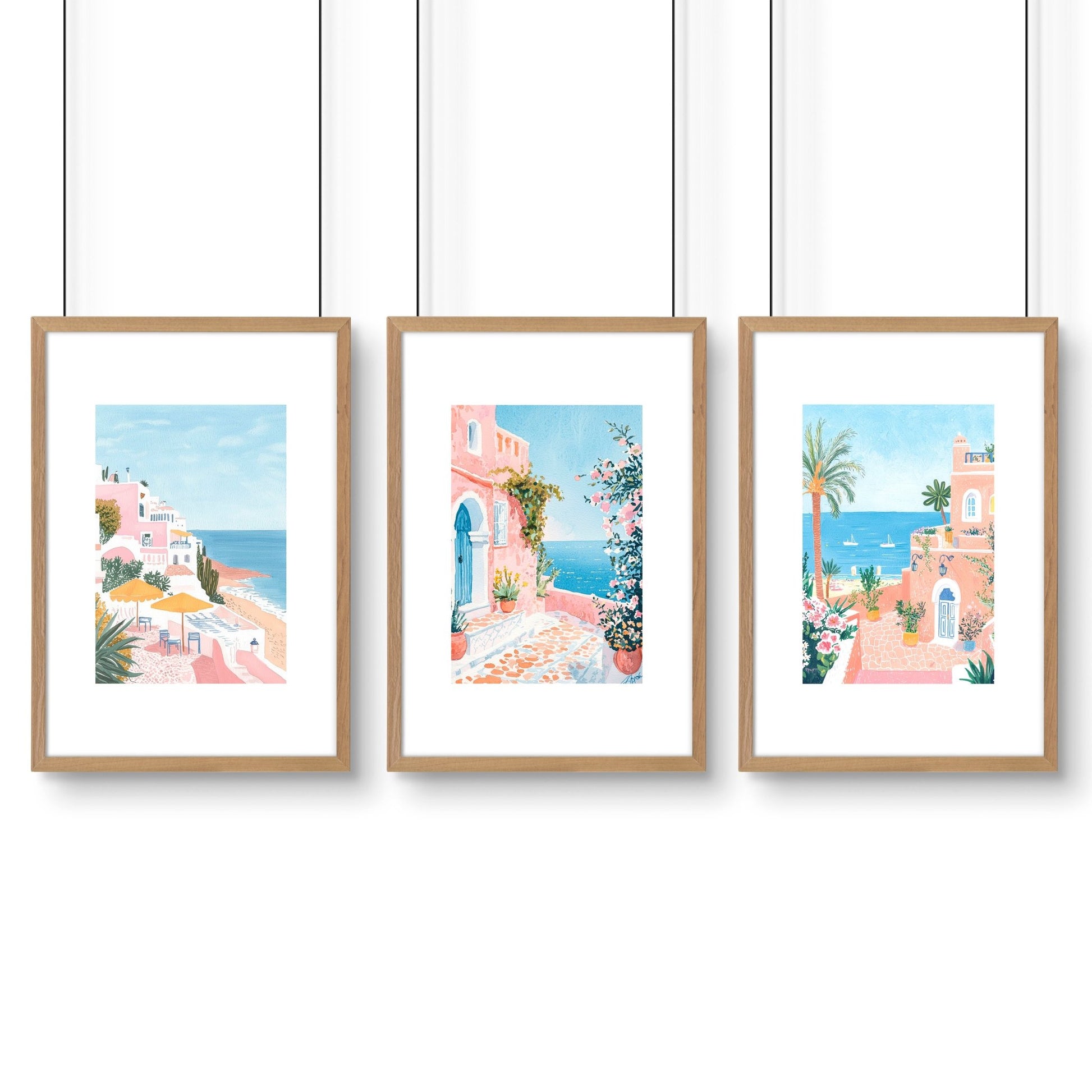 Large Wall Pictures Living Room | Set of 3 Beach Decor Wall art Prints