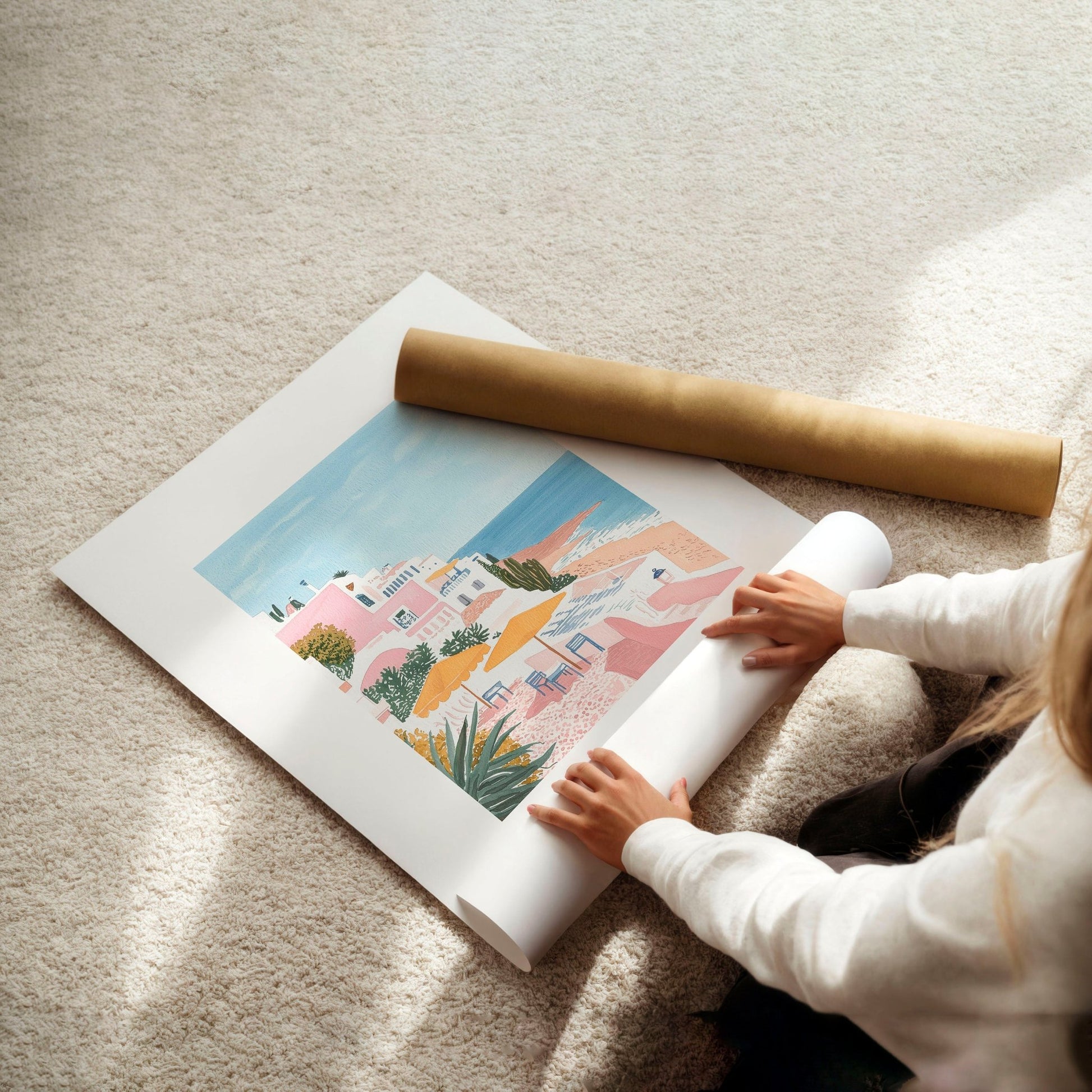 Large Wall Pictures Living Room | Set of 3 Beach Decor Wall art Prints