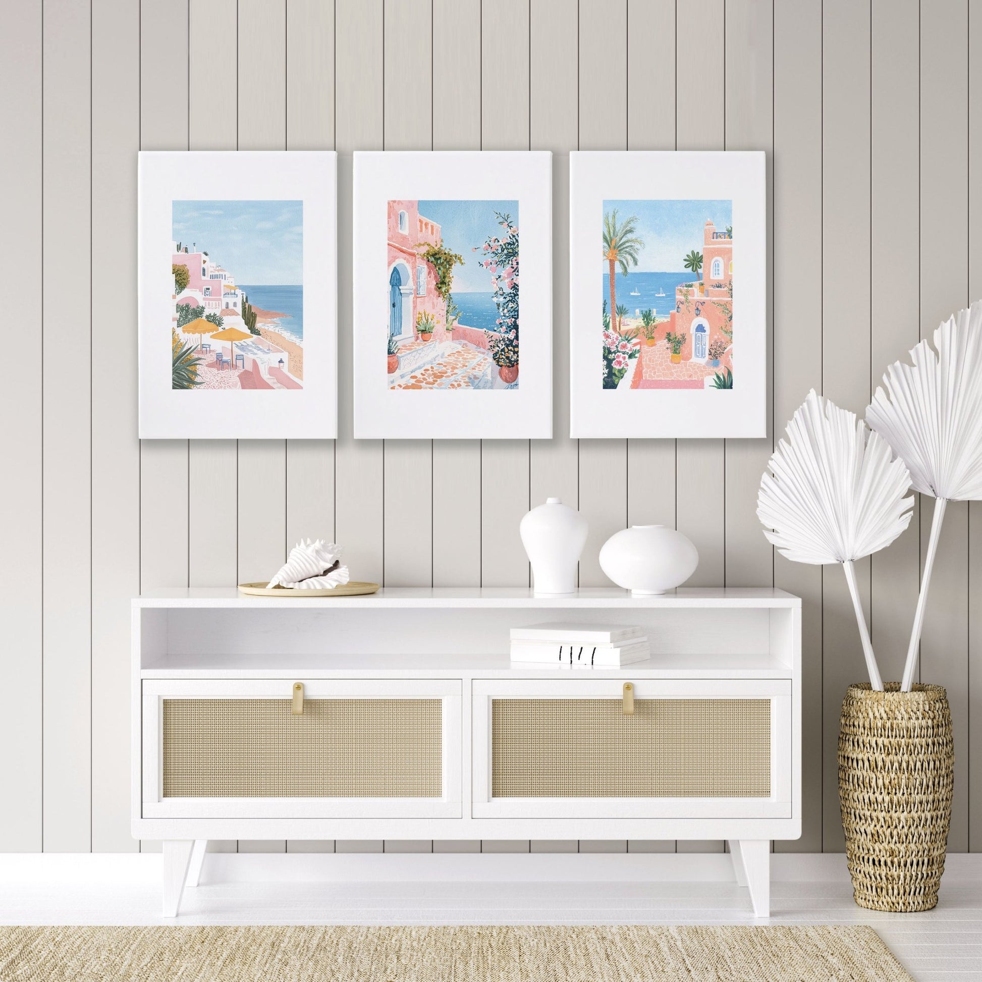 Large Wall Pictures Living Room | Set of 3 Beach Decor Wall art Prints