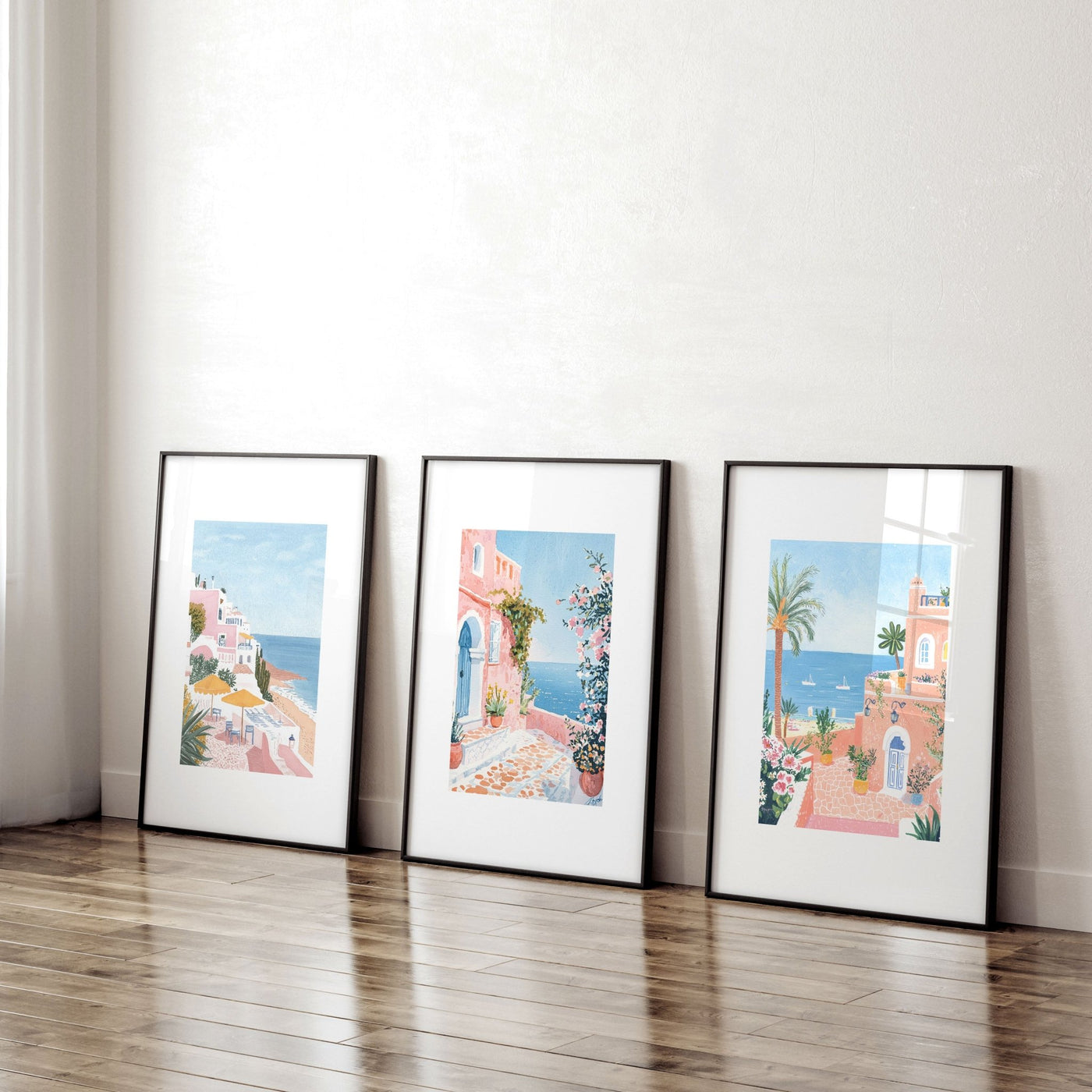 Large Wall Pictures Living Room | Set of 3 Beach Decor Wall art Prints