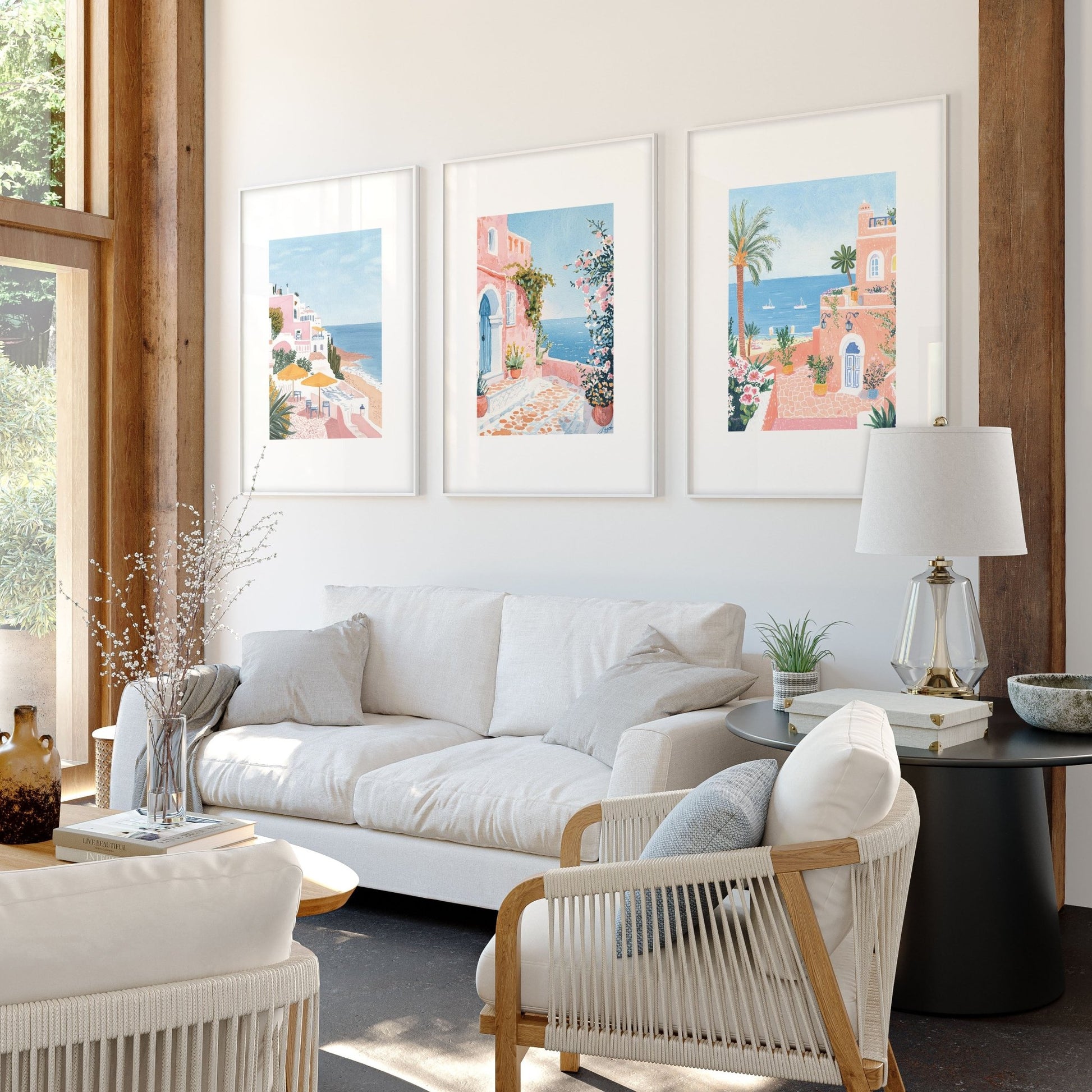 Large Wall Pictures Living Room | Set of 3 Beach Decor Wall art Prints