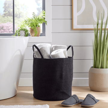 Large Woven Cotton Laundry Basket with Handles Durable Rope Storage Bin for Clothes Toys Household Items Versatile Organizer in Black Grey Natural OLIVIA ROCCO