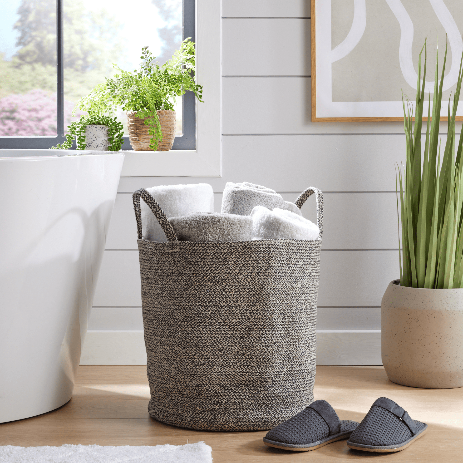 Large Woven Cotton Laundry Basket with Handles Durable Rope Storage Bin for Clothes Toys Household Items Versatile Organizer in Black Grey Natural OLIVIA ROCCO