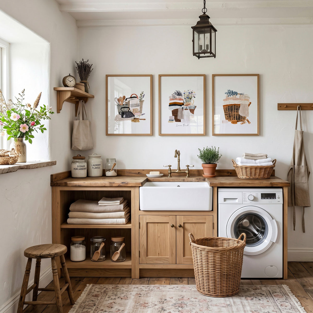 Laundry Room wall art French Country "Linen Fresh" Watercolour Wall Art displayed on a wall in a styled room — view 2