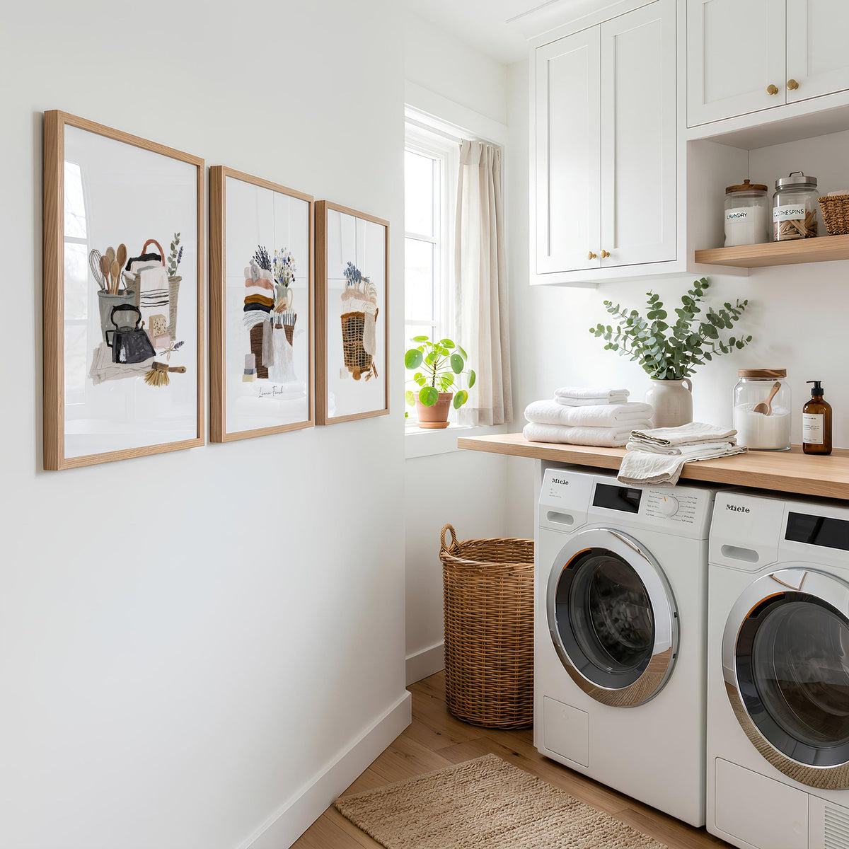 Laundry Room wall art French Country "Linen Fresh" Watercolour Wall Art displayed on a wall in a styled room — view 3