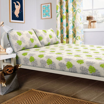 Lazy Sloth Kids Duvet Set Soft Cotton Blend Bedding with Pillowcase and Matching Curtains OEKO - TEX Certified Available in Single and Double Sizes
