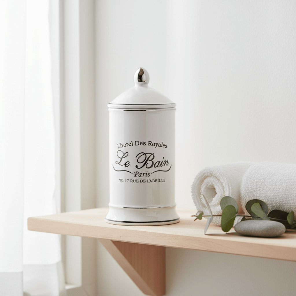 Le Bain White Ceramic Cotton Bud Storage Jar