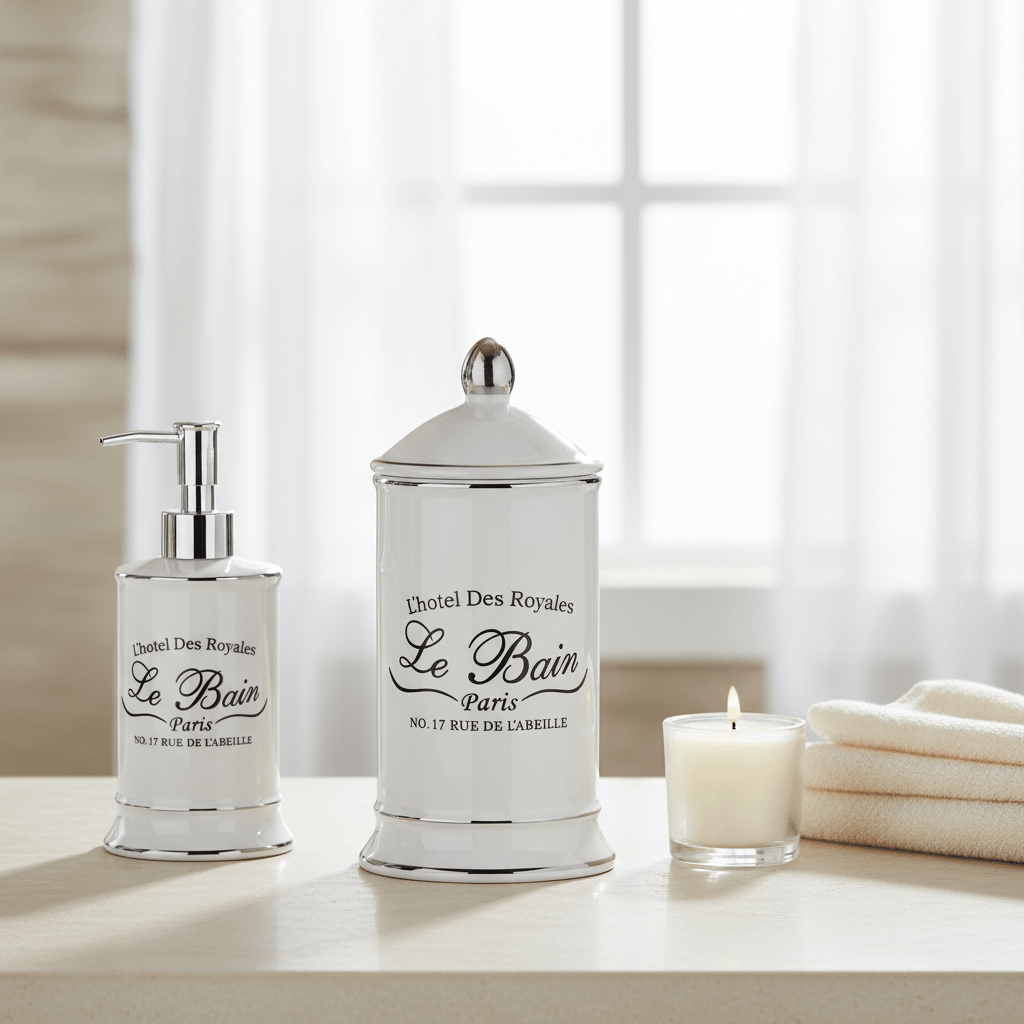 Le Bain White Ceramic Cotton Bud Storage Jar