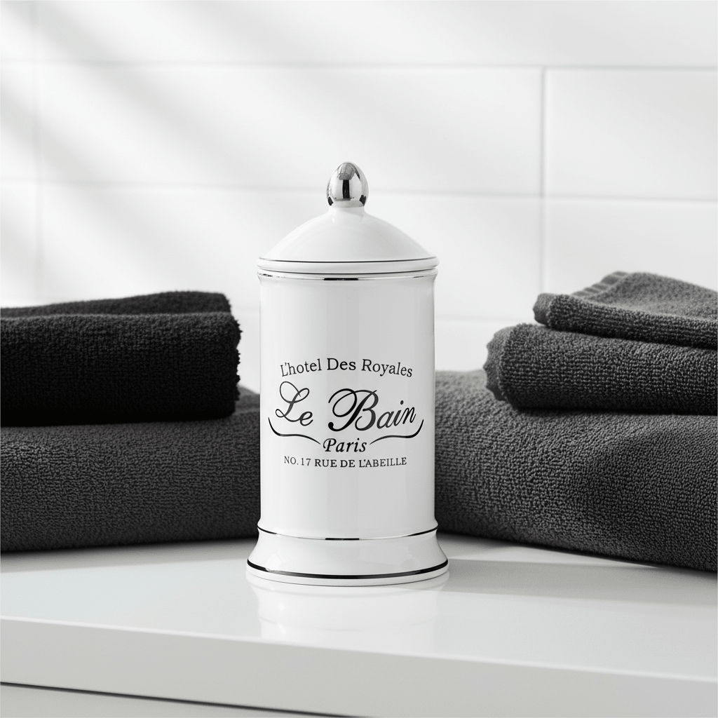 Le Bain White Ceramic Cotton Bud Storage Jar
