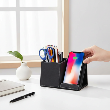 Leather Pen Holder Wireless Charger Wireless Phone Charger And Pen Holder Fast Charging Phone
