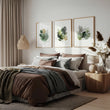 Leaves Artwork | Watercolour Green & Ochre Botanical wall art displayed on a wall in a styled room — view 2