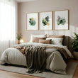 Leaves Artwork | Watercolour Green & Ochre Botanical wall art displayed on a wall in a styled room — view 3