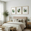 Leaves Artwork | Watercolour Green & Ochre Botanical wall art displayed on a wall in a styled room — view 6