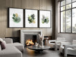 Leaves wall art Watercolour Botanical Green & Gold-Tone Wall Art displayed on a wall in a styled room — view 5
