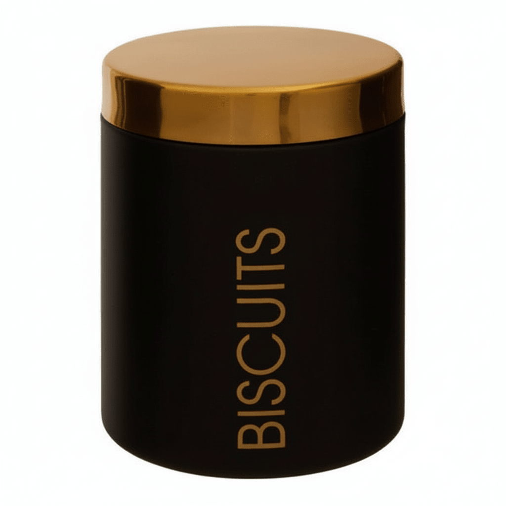Liberty Black Enamel Biscuit Canister with Gold Lid