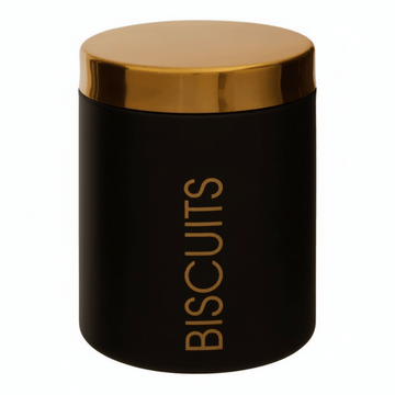Liberty Black Enamel Biscuit Canister with Gold Lid
