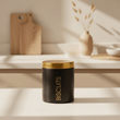 Liberty Black Enamel Biscuit Canister with Gold Lid