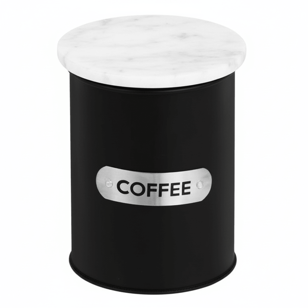 Liberty Black Enamel Coffee Canister With White Marble Lid