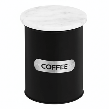 Liberty Black Enamel Coffee Canister With White Marble Lid