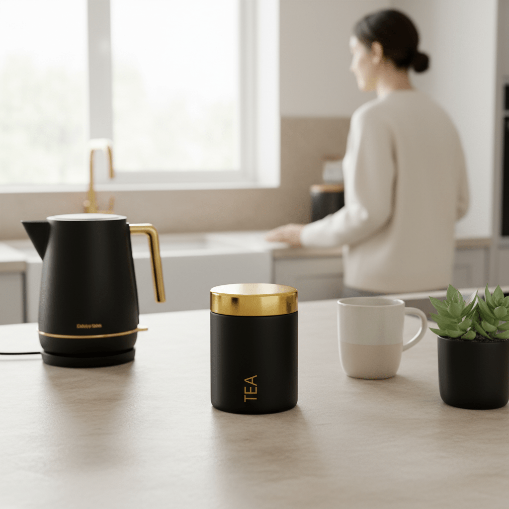 Liberty Black Enamel Finish Tea Canister
