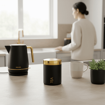 Liberty Black Enamel Finish Tea Canister