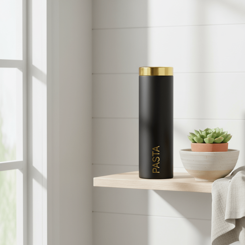 Liberty Black Enamel Pasta Canister With Gold Lid