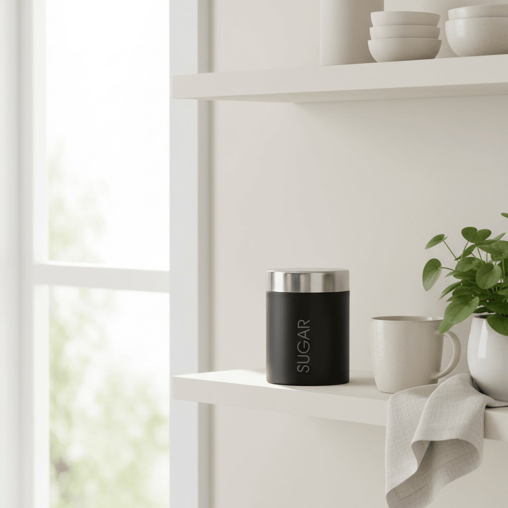 Liberty Black Enamel Sugar Canister With Silver Lid