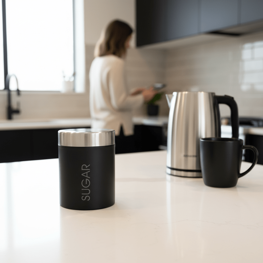 Liberty Black Enamel Sugar Canister With Silver Lid