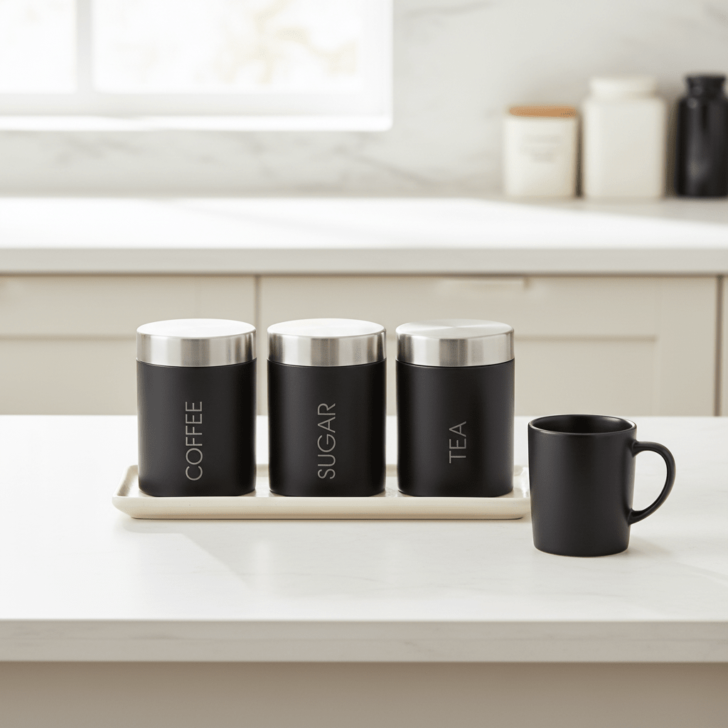Liberty Black Enamel Sugar Canister With Silver Lid