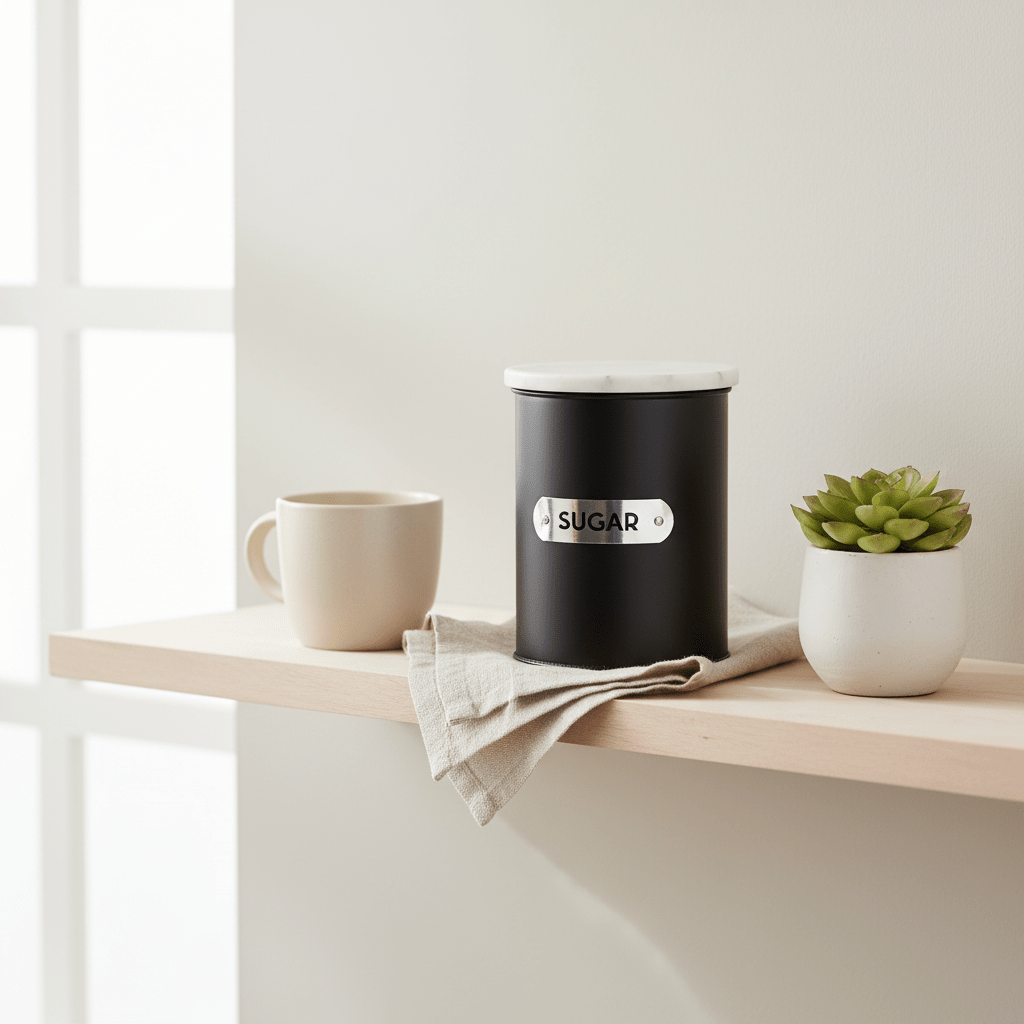 Liberty Black Enamel Sugar Canister With White Marble Lid