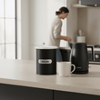 Liberty Black Enamel Sugar Canister With White Marble Lid