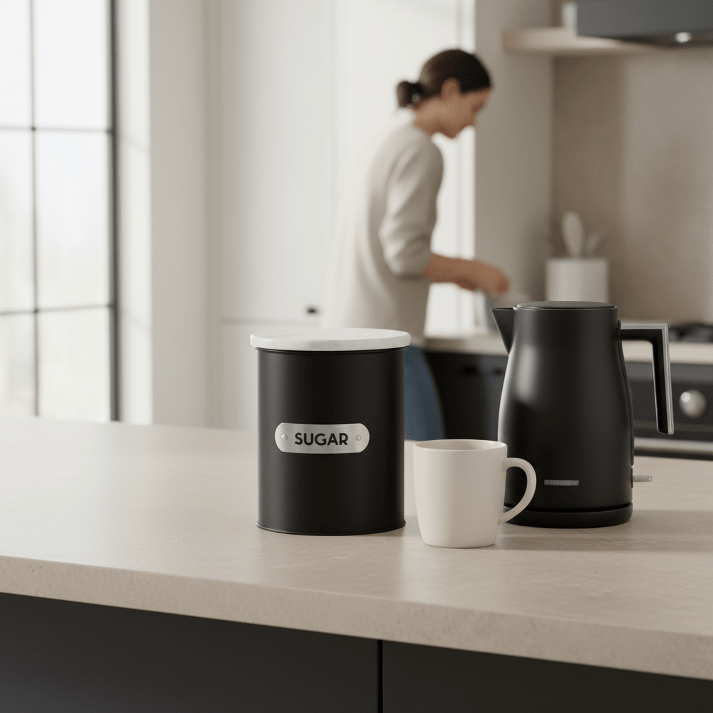 Liberty Black Enamel Sugar Canister With White Marble Lid