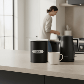 Liberty Black Enamel Sugar Canister With White Marble Lid