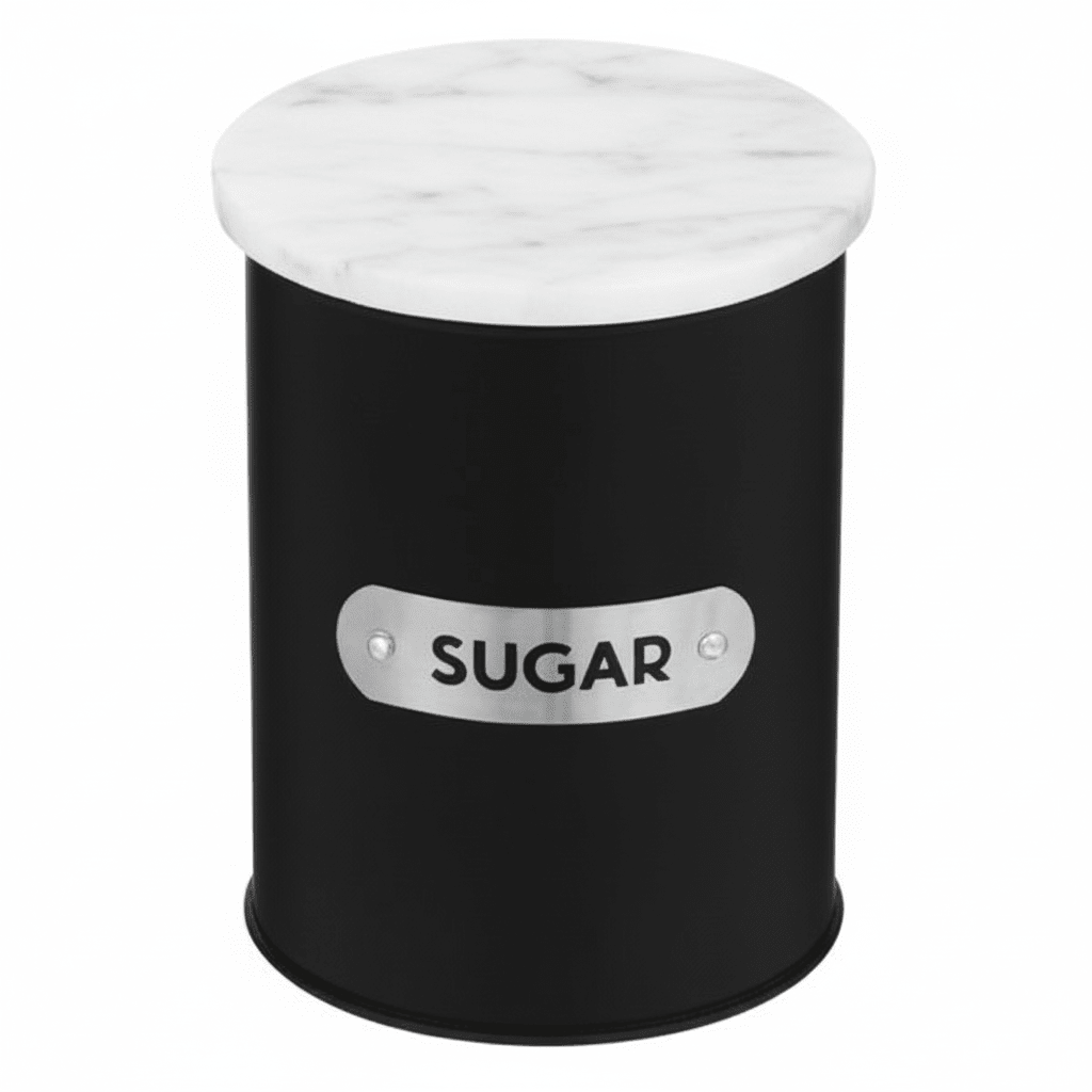 Liberty Black Enamel Sugar Canister With White Marble Lid
