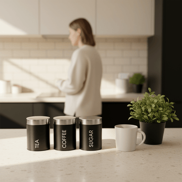 Liberty Black Enamel Tea Coffee And Sugar Set
