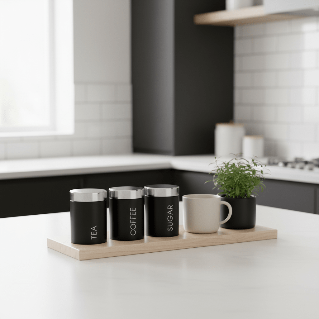 Liberty Black Enamel Tea Coffee And Sugar Set