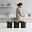 Liberty Set Of 3 Black Enamel Tea Coffee And Sugar Canisters