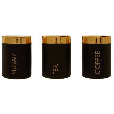Liberty Set Of 3 Black Enamel Tea Coffee And Sugar Canisters