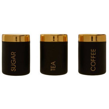 Liberty Set Of 3 Black Enamel Tea Coffee And Sugar Canisters