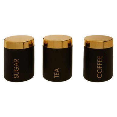 Liberty Set Of 3 Black Enamel Tea Coffee And Sugar Canisters