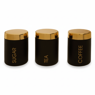 Liberty Set Of 3 Black Enamel Tea Coffee And Sugar Canisters