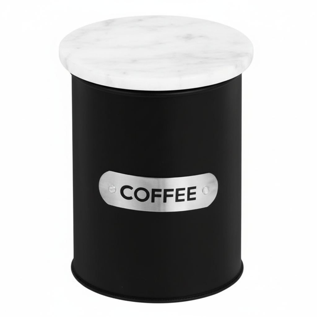 Liberty Black Enamel Coffee Canister With White Marble Lid