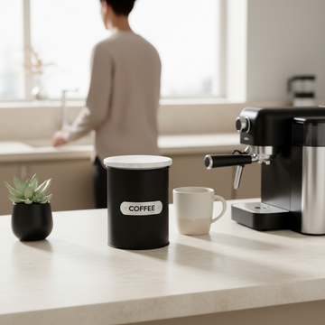 Liberty Black Enamel Coffee Canister With White Marble Lid